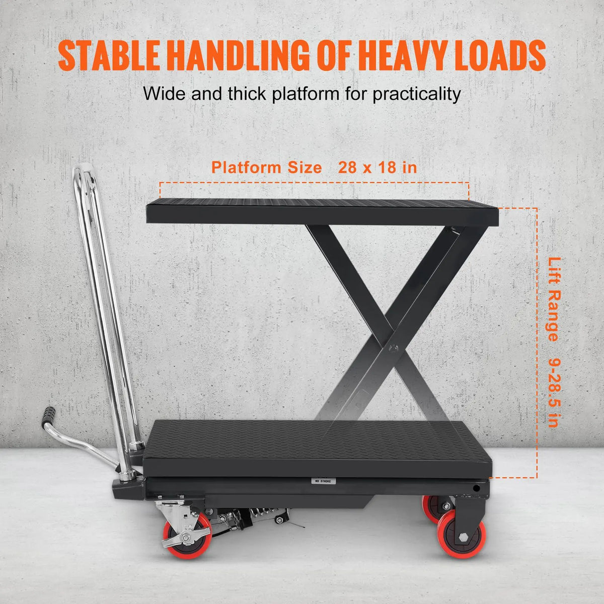 Hydraulic Lift Table Cart, 330lbs Capacity 28.5" Lifting Height, Manual Single Scissor Lift Table with 4 Wheels and Non-slip Pad, Hydraulic Scissor Cart for Material Handling, Black - Image 3