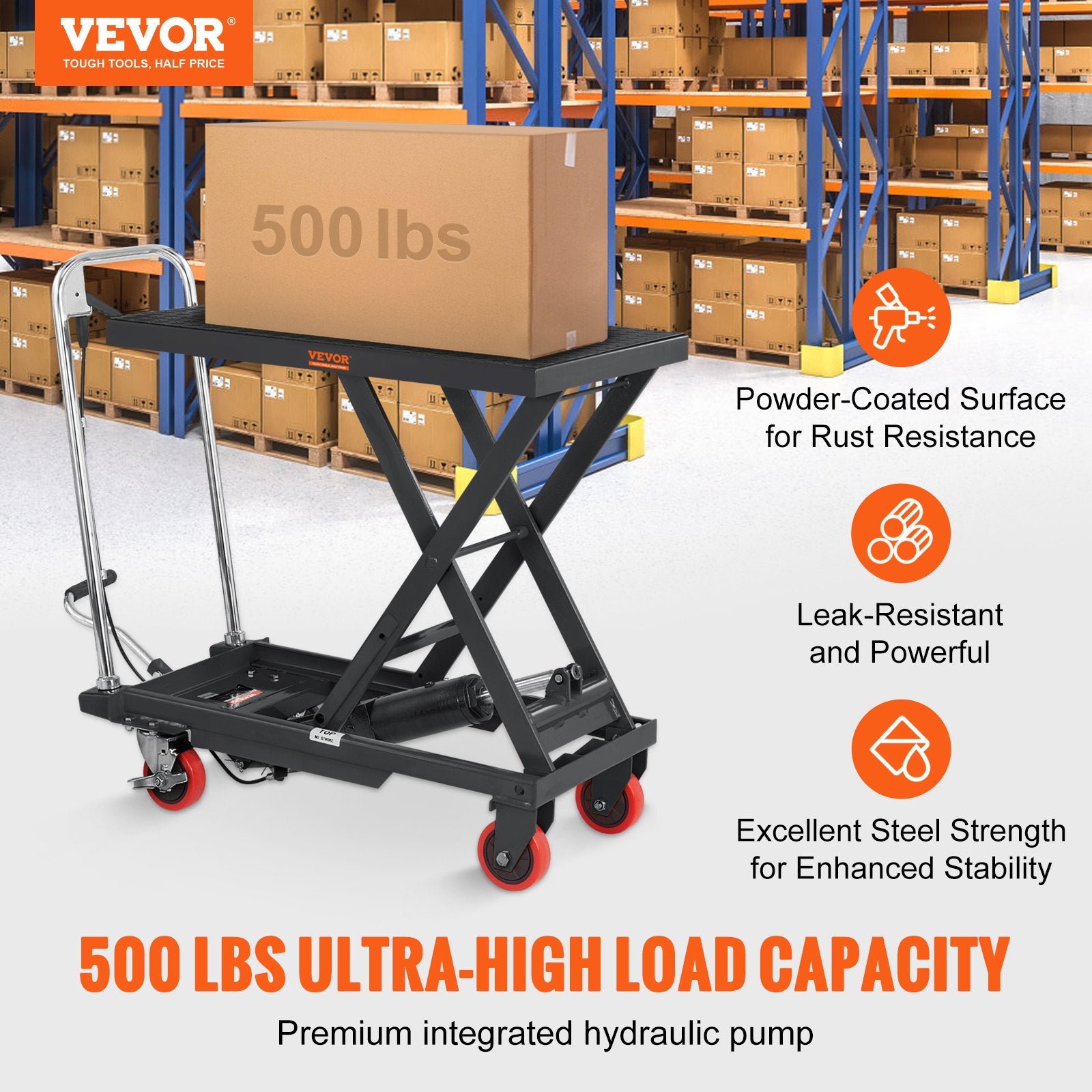 Hydraulic Lift Table Cart, 330lbs Capacity 28.5" Lifting Height, Manual Single Scissor Lift Table with 4 Wheels and Non-slip Pad, Hydraulic Scissor Cart for Material Handling, Black - Image 2