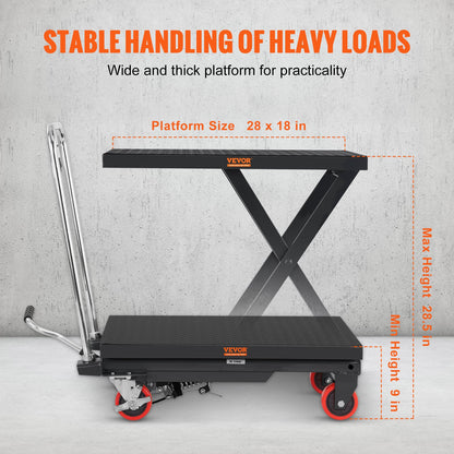 Hydraulic Lift Table Cart, 330lbs Capacity 28.5" Lifting Height, Manual Single Scissor Lift Table with 4 Wheels and Non-slip Pad, Hydraulic Scissor Cart for Material Handling, Black - Image 3