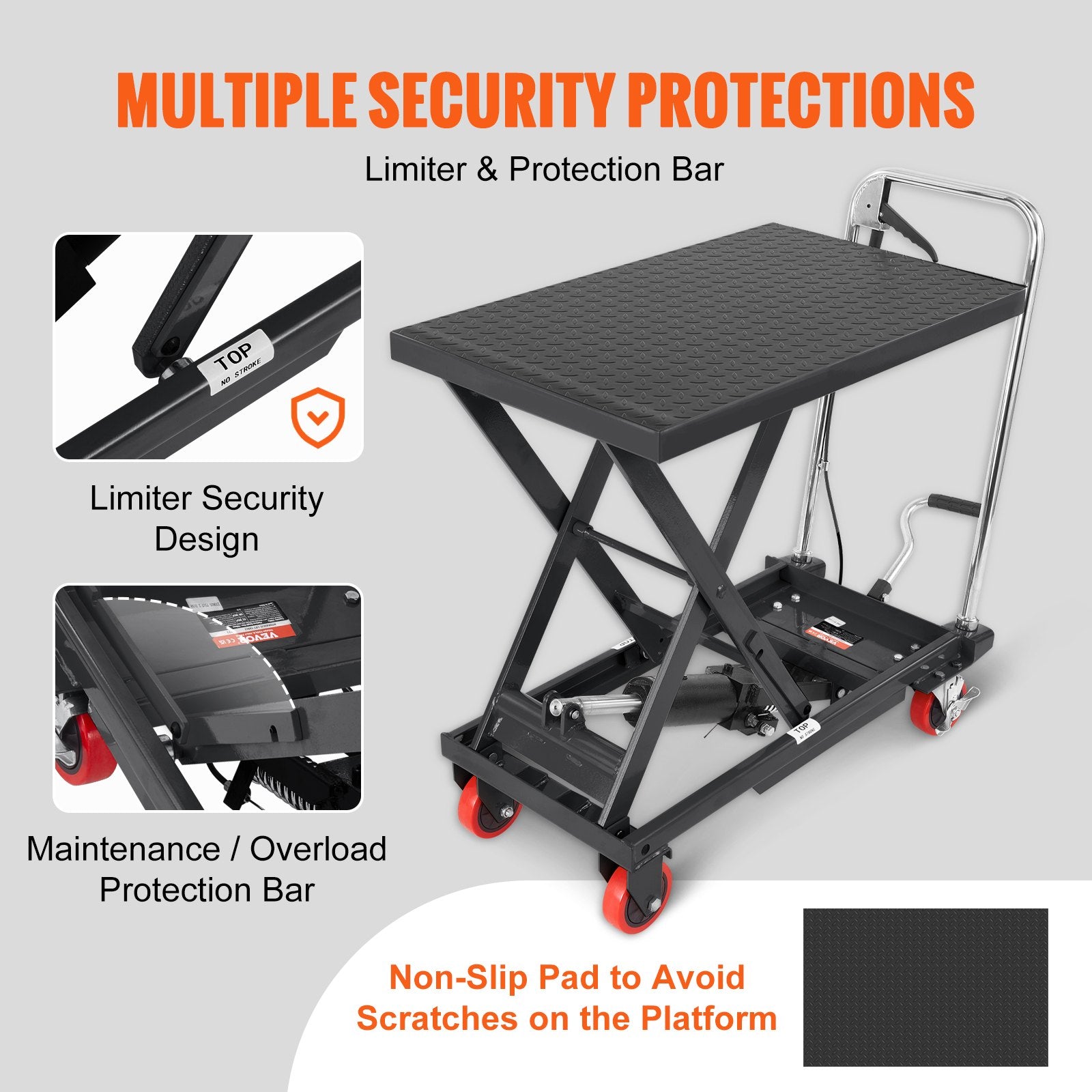 Hydraulic Lift Table Cart, 330lbs Capacity 28.5" Lifting Height, Manual Single Scissor Lift Table with 4 Wheels and Non-slip Pad, Hydraulic Scissor Cart for Material Handling, Black - Image 5