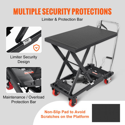 Hydraulic Lift Table Cart, 330lbs Capacity 28.5" Lifting Height, Manual Single Scissor Lift Table with 4 Wheels and Non-slip Pad, Hydraulic Scissor Cart for Material Handling, Black - Image 5