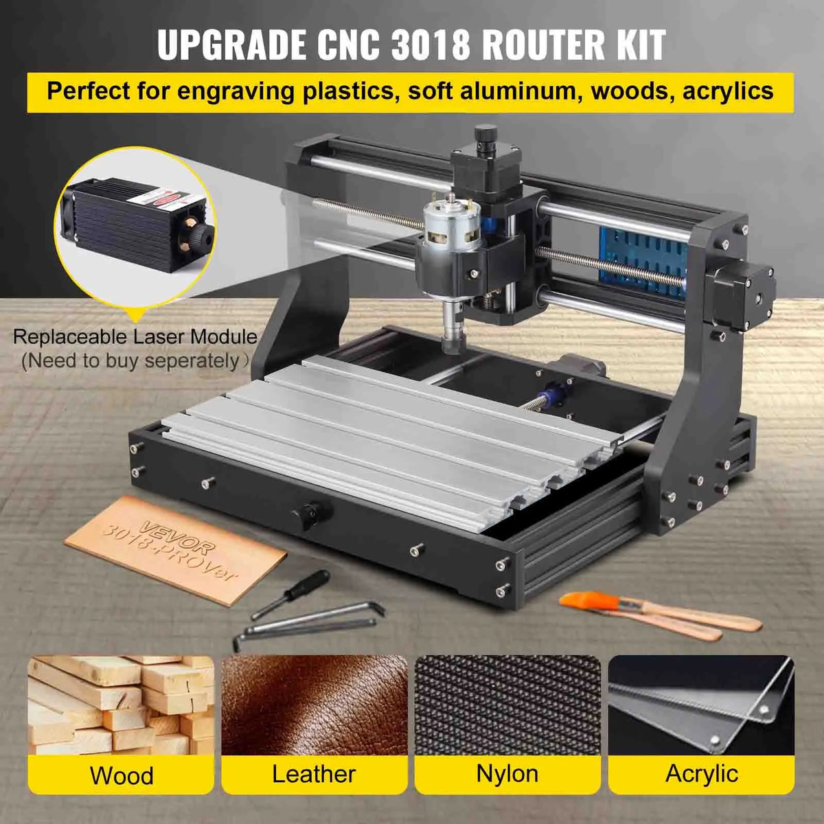 CNC 3018 Pro CNC 3018 300×180×45 mm CNC Machine GRBL Control Mini Engraver with Offline Controller 3 Axis Engraving Machine for Carving Milling Plastic, Acrylic, PVC and Wood - Image 2