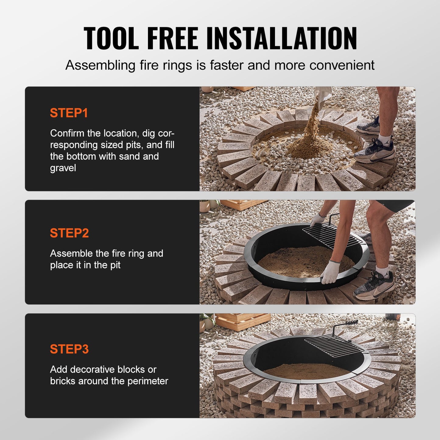 Fire Pit Ring, Fire Pit Insert with Barbecue Fire Ring, 40-In Outer/36-In Inner Diameter, 8.5in Height, Carbon Steel Liner DIY Campfire Ring above/In-Ground, for Outdoor Camping, Bonfires - Image 5