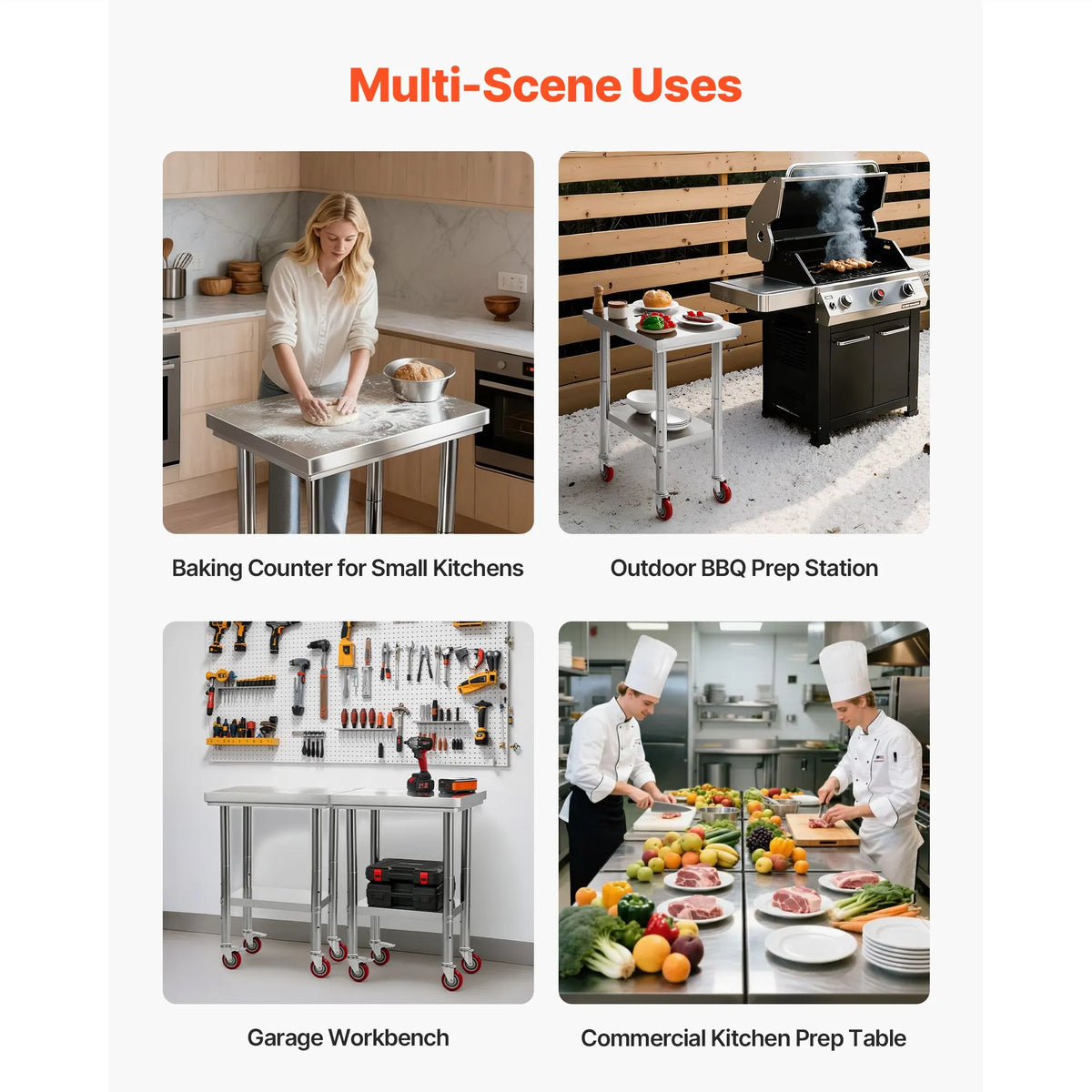 Stainless Steel Table, 61 x 45 cm Food Prep Worktable with Wheels, Kitchen Prep Table with Adjustable Undershelf Workstations for Commercial Kitchen, Restaurant, Hotel and Garage, Outdoor - Image 7