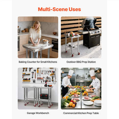 Stainless Steel Table, 61 x 45 cm Food Prep Worktable with Wheels, Kitchen Prep Table with Adjustable Undershelf Workstations for Commercial Kitchen, Restaurant, Hotel and Garage, Outdoor - Image 7