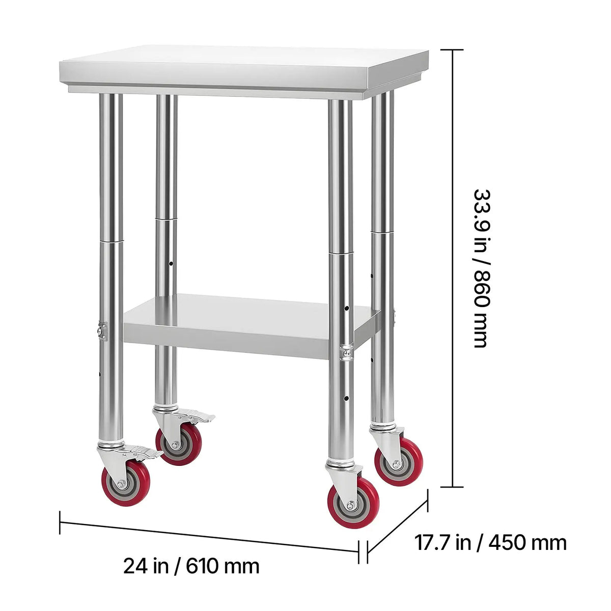 Stainless Steel Table, 61 x 45 cm Food Prep Worktable with Wheels, Kitchen Prep Table with Adjustable Undershelf Workstations for Commercial Kitchen, Restaurant, Hotel and Garage, Outdoor - Image 8
