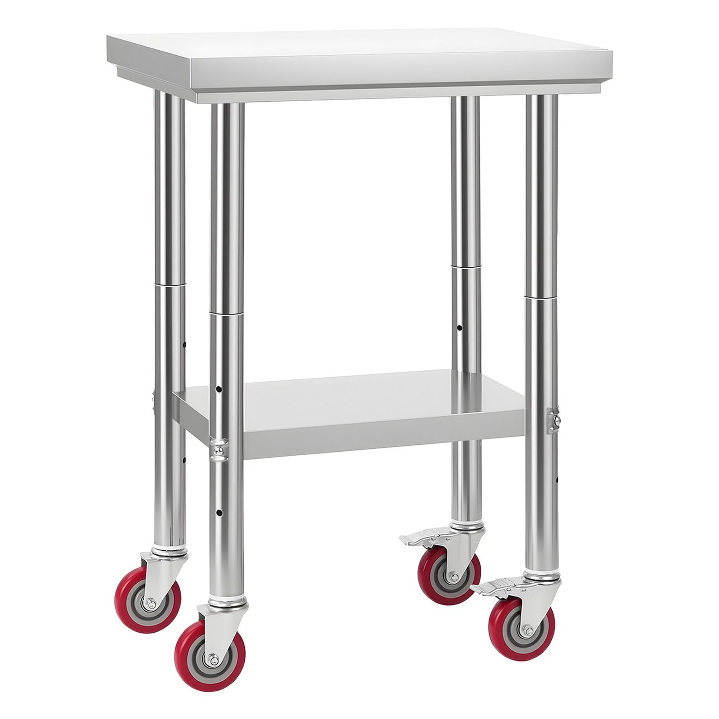 Stainless Steel Table, 61 x 45 cm Food Prep Worktable with Wheels, Kitchen Prep Table with Adjustable Undershelf Workstations for Commercial Kitchen, Restaurant, Hotel and Garage, Outdoor - Image 9