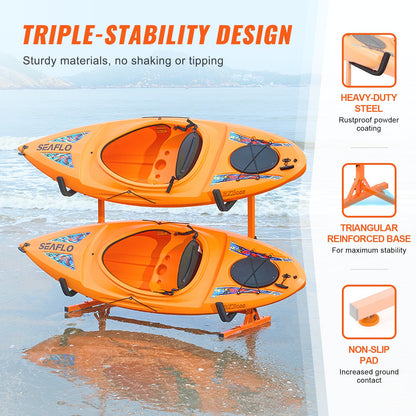 Freestanding Kayak Storage Rack, Kayak Stand for 2 Kayak Canoe Paddleboard, Heavy-duty Steel Kayak Hanger Holder with Padded Arms and Adjustable Width, 79.5kg Max Load, for Indoor Outdoor Garage - Image 3