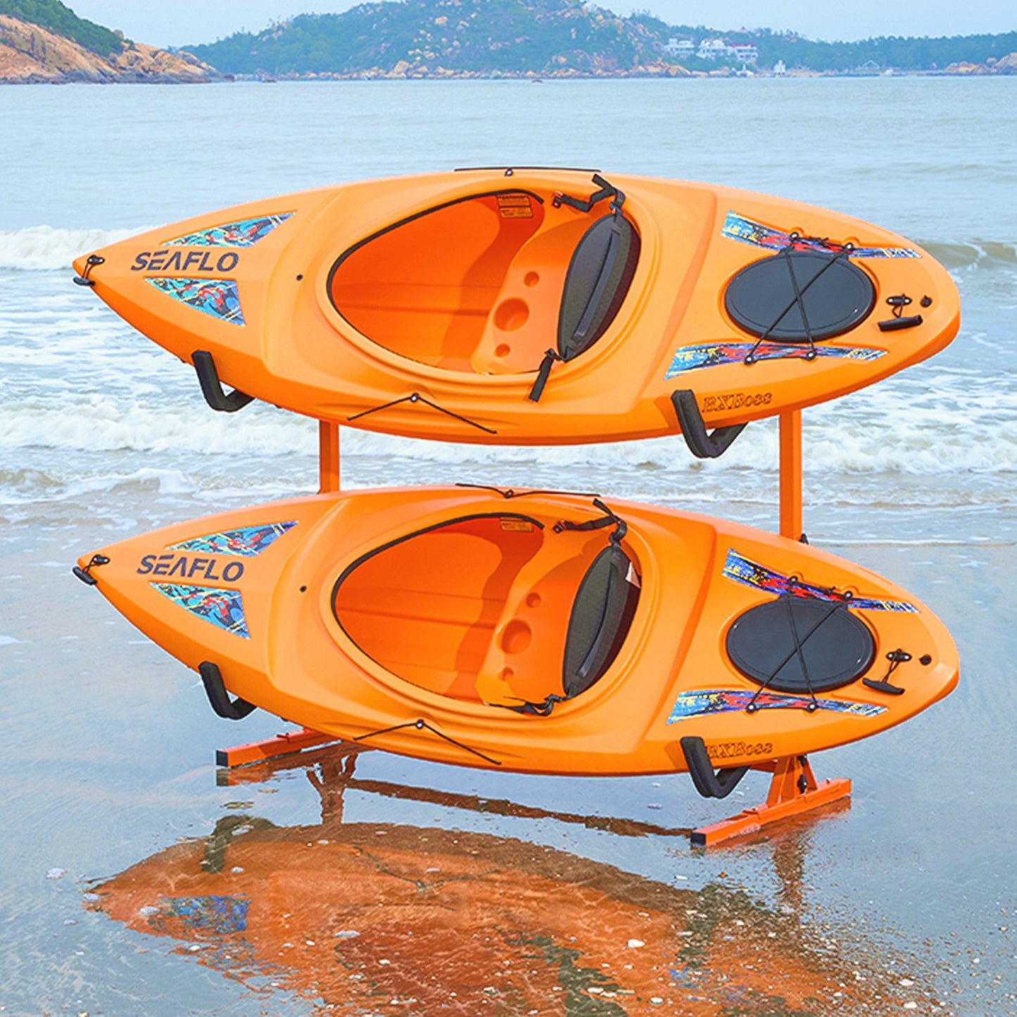 Freestanding Kayak Storage Rack, Kayak Stand for 2 Kayak Canoe Paddleboard, Heavy-duty Steel Kayak Hanger Holder with Padded Arms and Adjustable Width, 79.5kg Max Load, for Indoor Outdoor Garage - Image 8