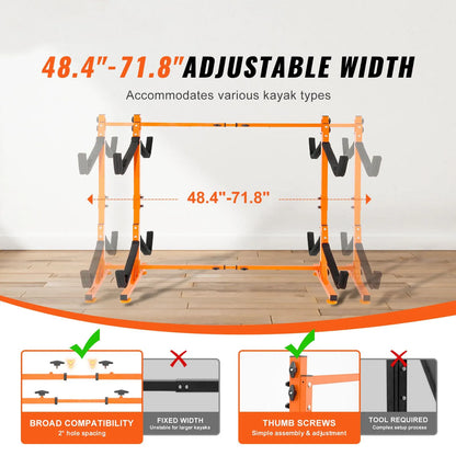 Freestanding Kayak Storage Rack, Kayak Stand for 4 Kayak Canoe Paddleboard, Heavy-duty Steel Kayak Hanger Holder with Padded Arms and Adjustable Width, 100 kg Max Load, for Indoor Outdoor Garage - Image 2