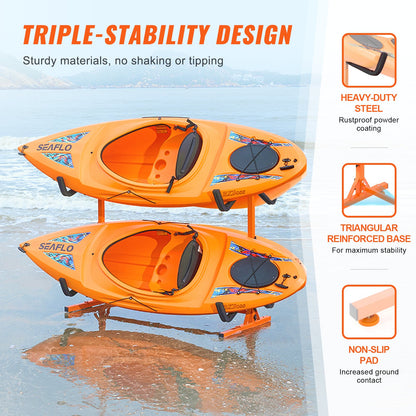 Freestanding Kayak Storage Rack, Kayak Stand for 4 Kayak Canoe Paddleboard, Heavy-duty Steel Kayak Hanger Holder with Padded Arms and Adjustable Width, 100 kg Max Load, for Indoor Outdoor Garage - Image 3