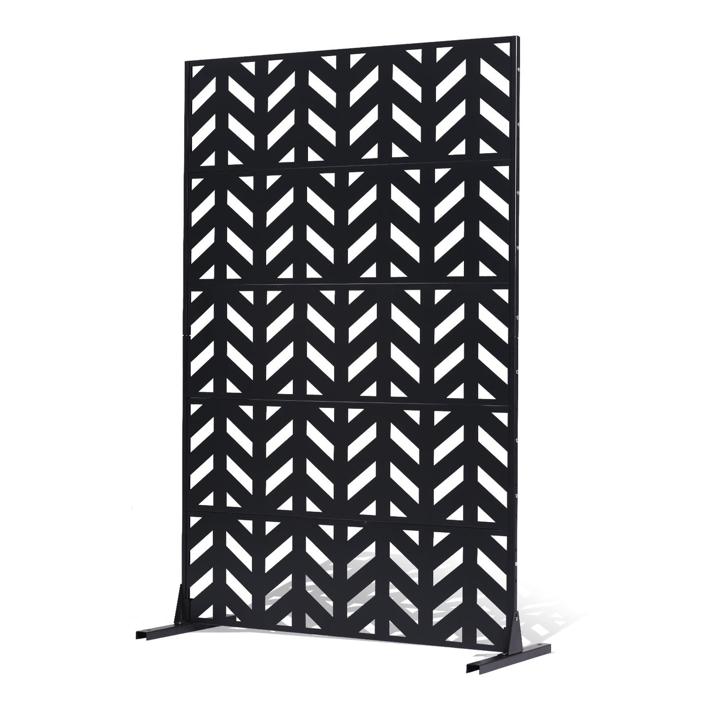 Metal Privacy Screen, 47" W x 72" H, Outdoor Privacy Screens 5-Panel, Freestanding Outdoor Divider with Stand, Decorative Garden Steel Privacy Fence for Balcony Patio Indoor Room Black