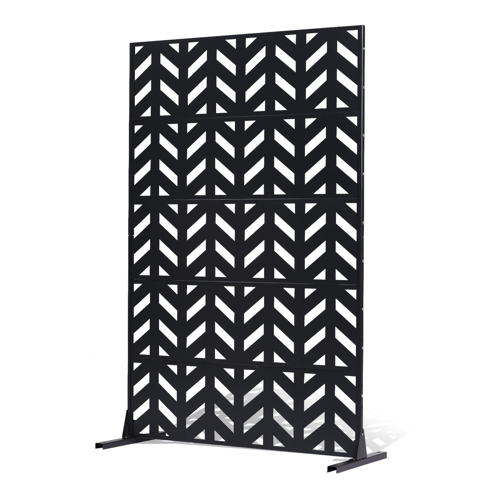 Metal Privacy Screen, 47" W x 72" H, Outdoor Privacy Screens 5-Panel, Freestanding Outdoor Divider with Stand, Decorative Garden Steel Privacy Fence for Balcony Patio Indoor Room Black