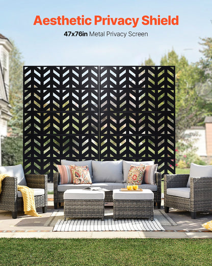 Metal Privacy Screen, 47" W x 72" H, Outdoor Privacy Screens 5-Panel, Freestanding Outdoor Divider with Stand, Decorative Garden Steel Privacy Fence for Balcony Patio Indoor Room Black - Image 2