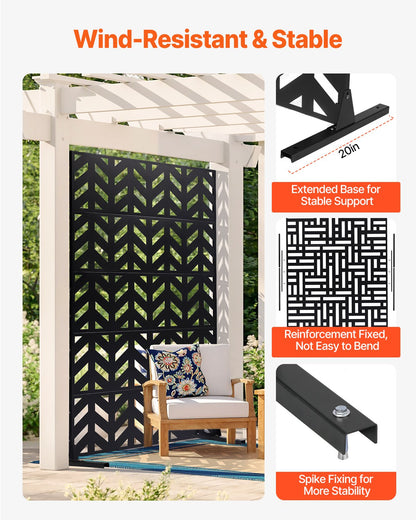 Metal Privacy Screen, 47" W x 72" H, Outdoor Privacy Screens 5-Panel, Freestanding Outdoor Divider with Stand, Decorative Garden Steel Privacy Fence for Balcony Patio Indoor Room Black - Image 3