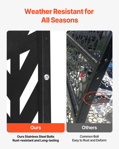 Metal Privacy Screen, 47" W x 72" H, Outdoor Privacy Screens 5-Panel, Freestanding Outdoor Divider with Stand, Decorative Garden Steel Privacy Fence for Balcony Patio Indoor Room Black - Image 4