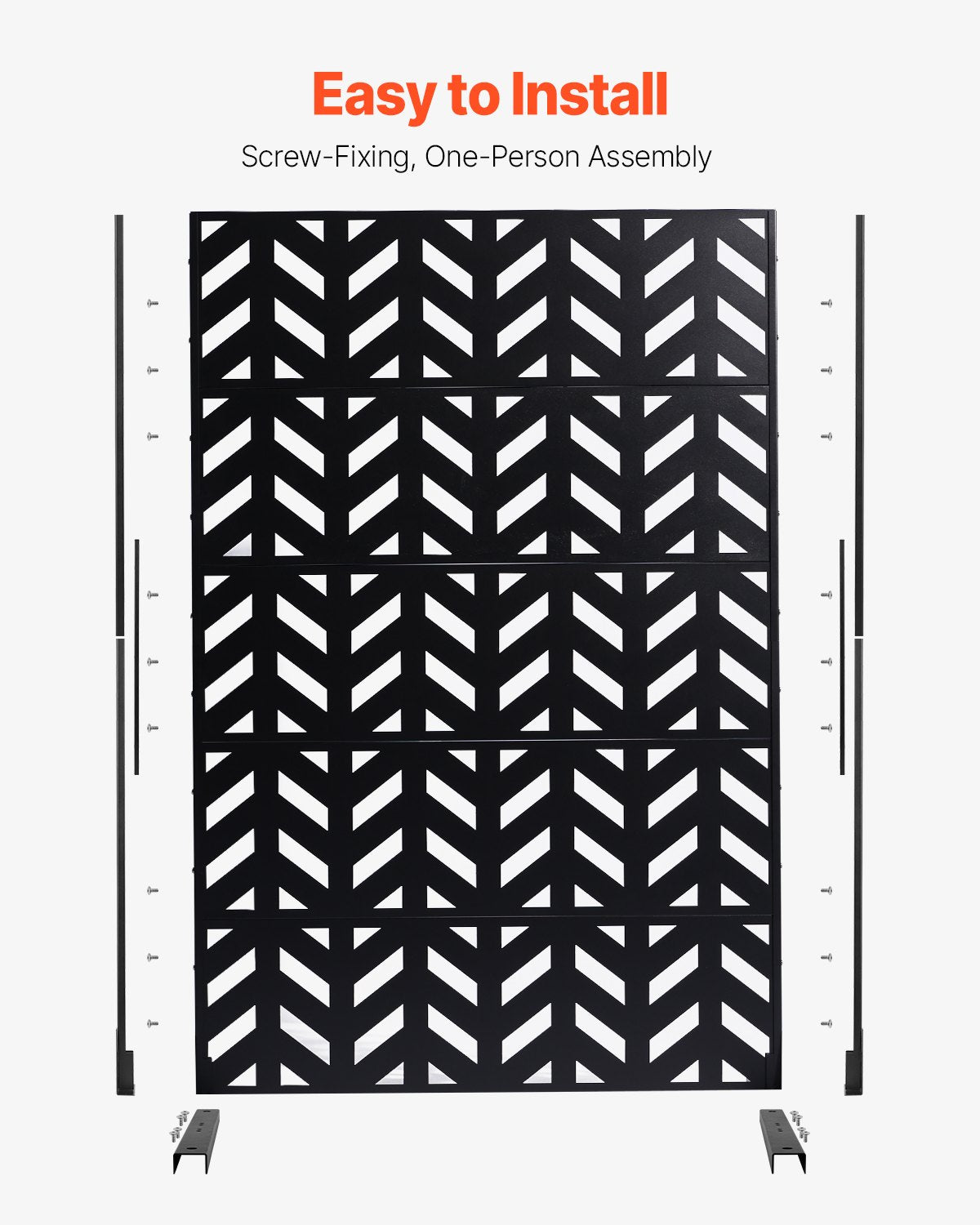 Metal Privacy Screen, 47" W x 72" H, Outdoor Privacy Screens 5-Panel, Freestanding Outdoor Divider with Stand, Decorative Garden Steel Privacy Fence for Balcony Patio Indoor Room Black - Image 5