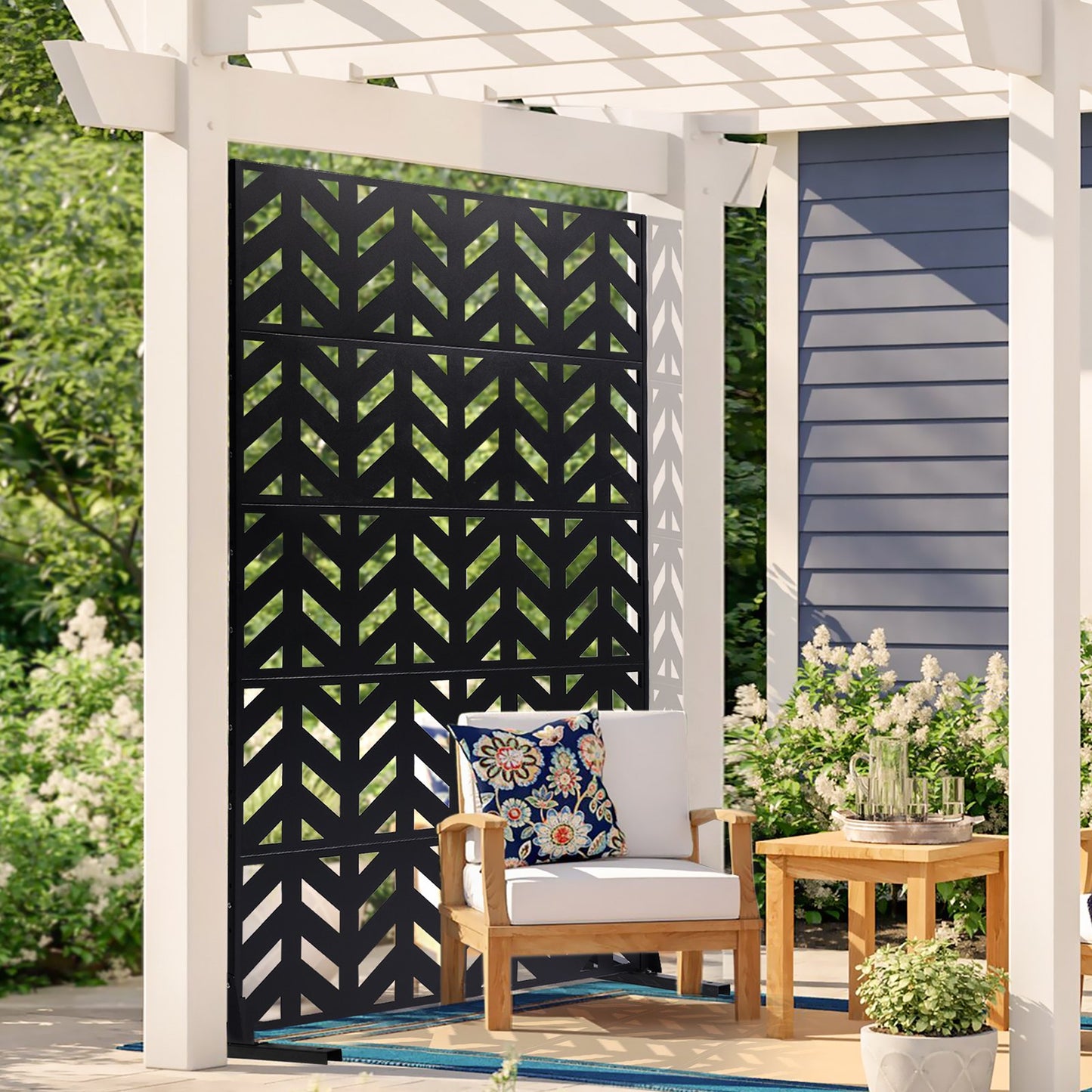 Metal Privacy Screen, 47" W x 72" H, Outdoor Privacy Screens 5-Panel, Freestanding Outdoor Divider with Stand, Decorative Garden Steel Privacy Fence for Balcony Patio Indoor Room Black - Image 8