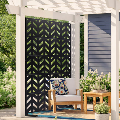 Metal Privacy Screen, 47" W x 72" H, Outdoor Privacy Screens 5-Panel, Freestanding Outdoor Divider with Stand, Decorative Garden Steel Privacy Fence for Balcony Patio Indoor Room Black - Image 8