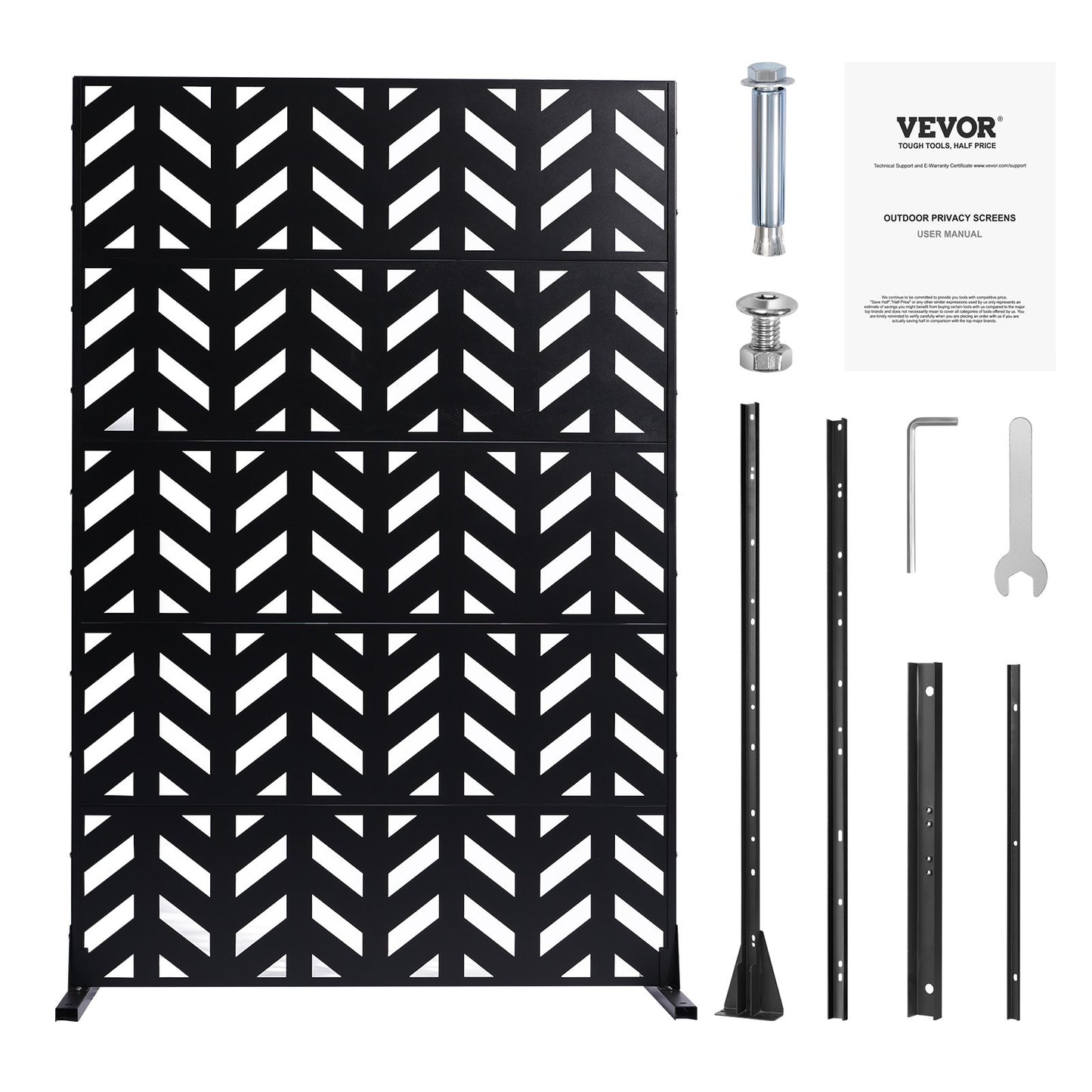 Metal Privacy Screen, 47" W x 72" H, Outdoor Privacy Screens 5-Panel, Freestanding Outdoor Divider with Stand, Decorative Garden Steel Privacy Fence for Balcony Patio Indoor Room Black - Image 9