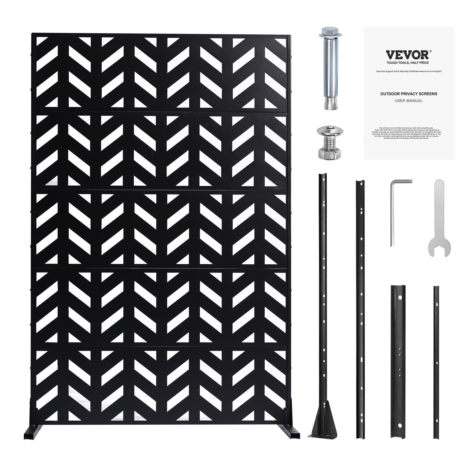 Metal Privacy Screen, 47" W x 72" H, Outdoor Privacy Screens 5-Panel, Freestanding Outdoor Divider with Stand, Decorative Garden Steel Privacy Fence for Balcony Patio Indoor Room Black - Image 9