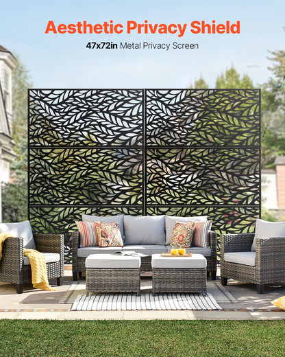 Metal Privacy Screen, 47" W x 72" H, Outdoor Privacy Screens & Panels, Freestanding Outdoor Divider with Stand, 3-Panel Decorative Garden Steel Privacy Fence for Balcony Patio Indoor Room Black - Image 2