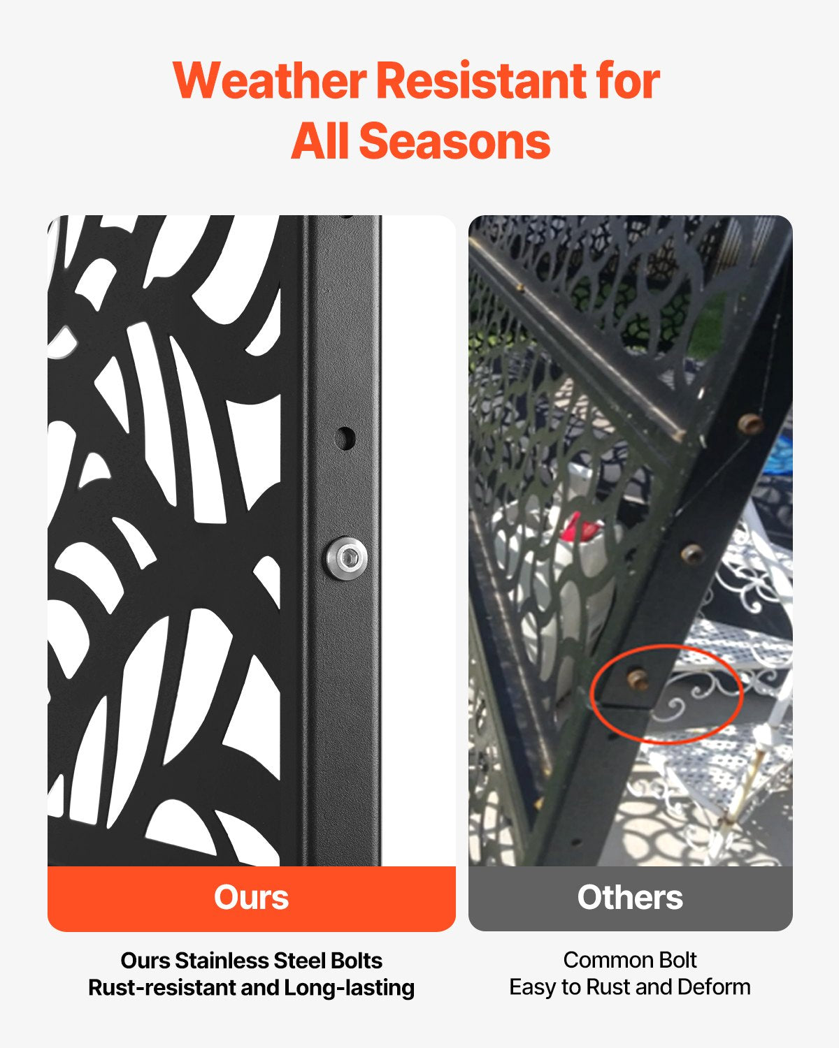 Metal Privacy Screen, 47" W x 72" H, Outdoor Privacy Screens & Panels, Freestanding Outdoor Divider with Stand, 3-Panel Decorative Garden Steel Privacy Fence for Balcony Patio Indoor Room Black - Image 4