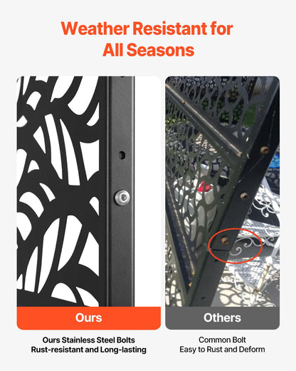 Metal Privacy Screen, 47" W x 72" H, Outdoor Privacy Screens & Panels, Freestanding Outdoor Divider with Stand, 3-Panel Decorative Garden Steel Privacy Fence for Balcony Patio Indoor Room Black - Image 4