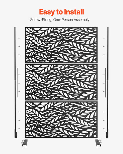Metal Privacy Screen, 47" W x 72" H, Outdoor Privacy Screens & Panels, Freestanding Outdoor Divider with Stand, 3-Panel Decorative Garden Steel Privacy Fence for Balcony Patio Indoor Room Black - Image 5