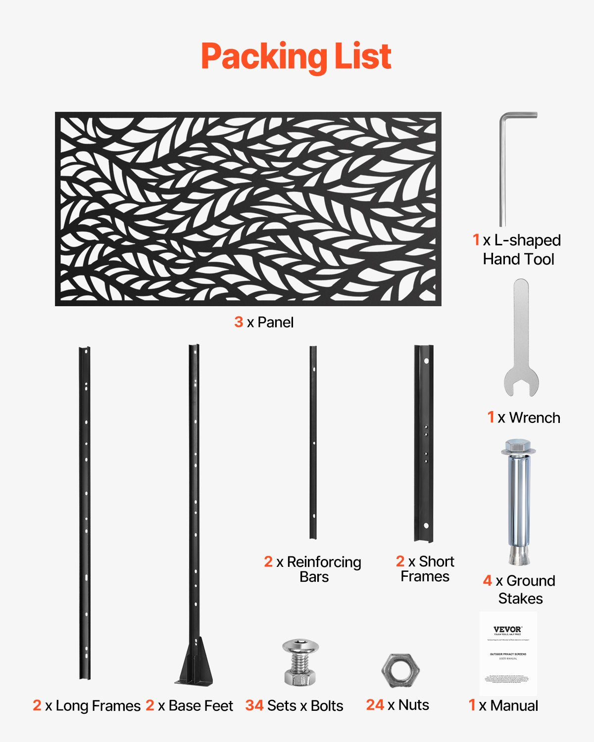 Metal Privacy Screen, 47" W x 72" H, Outdoor Privacy Screens & Panels, Freestanding Outdoor Divider with Stand, 3-Panel Decorative Garden Steel Privacy Fence for Balcony Patio Indoor Room Black - Image 6