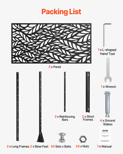 Metal Privacy Screen, 47" W x 72" H, Outdoor Privacy Screens & Panels, Freestanding Outdoor Divider with Stand, 3-Panel Decorative Garden Steel Privacy Fence for Balcony Patio Indoor Room Black - Image 6