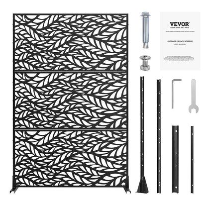 Metal Privacy Screen, 47" W x 72" H, Outdoor Privacy Screens & Panels, Freestanding Outdoor Divider with Stand, 3-Panel Decorative Garden Steel Privacy Fence for Balcony Patio Indoor Room Black - Image 9