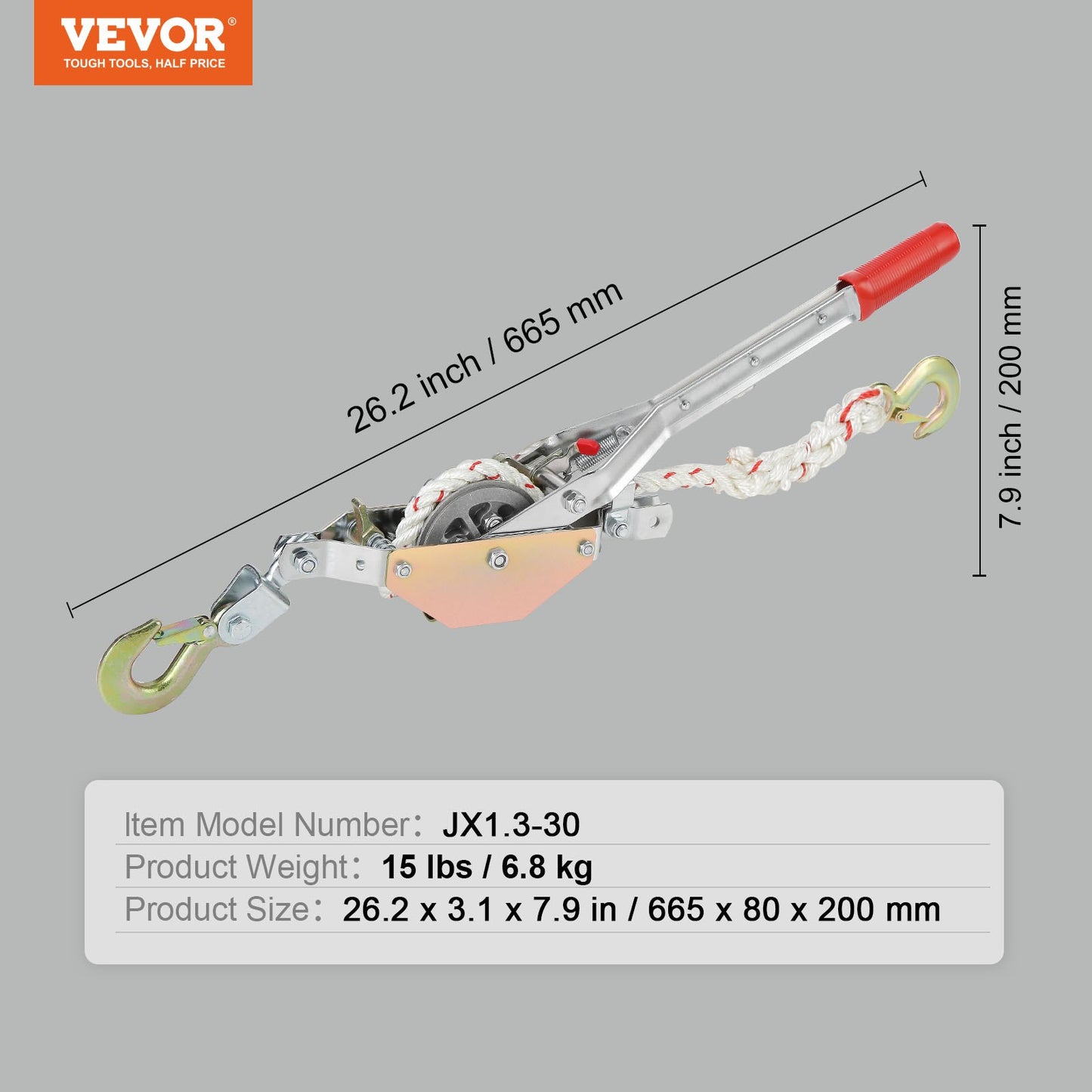 Rope Puller, 3/4 Ton Pulling Capacity, with 30.48 m of 15 mm dia. Rope, 2 Hook, Come Along Winch, Heavy Duty Ratchet Power Puller Tool for Moving Boats, Securing Items, Transporting Logs - Image 7