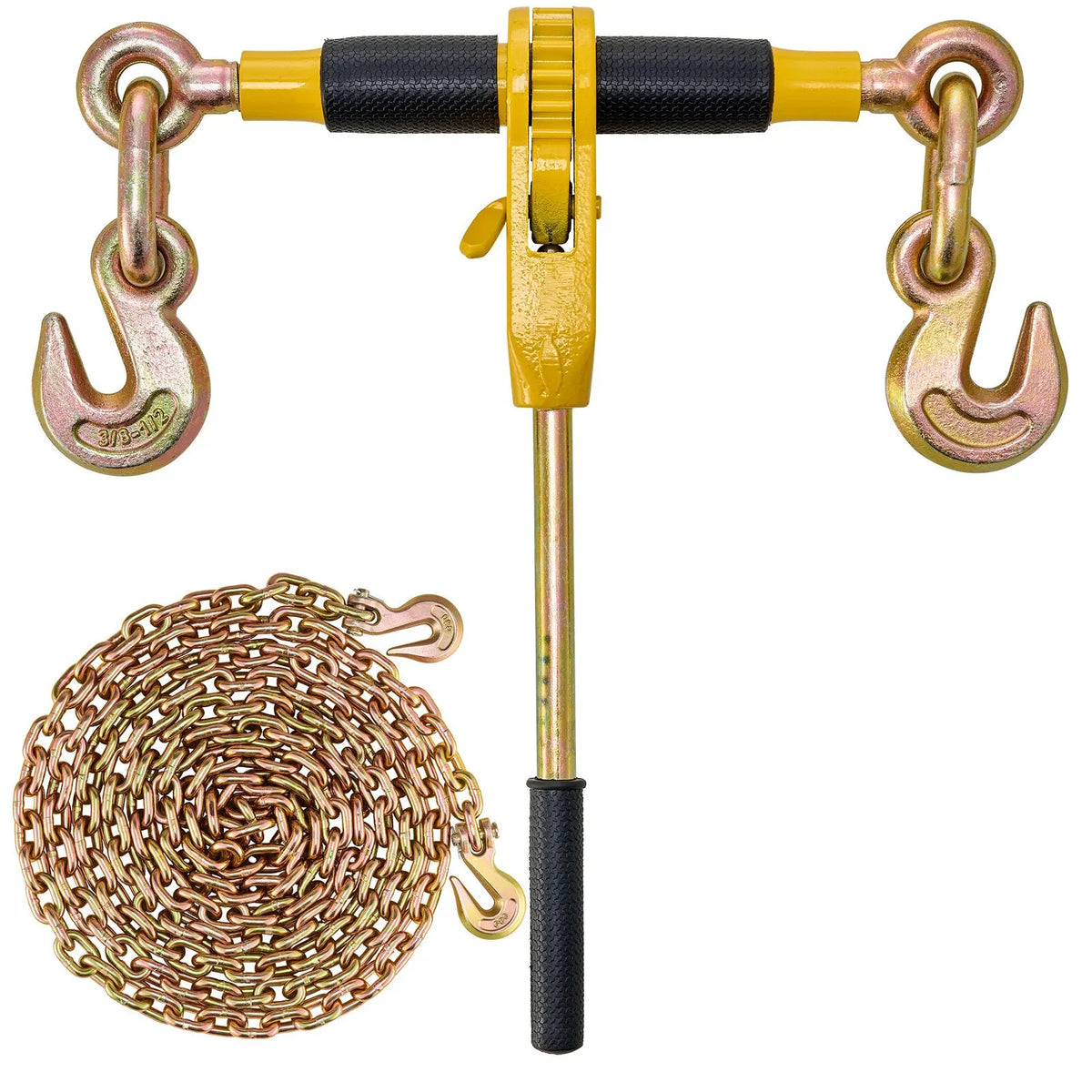 Ratchet Chain Binder, 5/16"-3/8" Heavy Duty Load Binders with G80 Chains, 7100 lbs Secure Load Limit, Labor-saving Anti-skid Handle, Tie Down Hauling Chain Binders for Flatbed Truck Trailer, 2 P