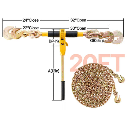 Ratchet Chain Binder, 5/16"-3/8" Heavy Duty Load Binders with G80 Chains, 7100 lbs Secure Load Limit, Labor-saving Anti-skid Handle, Tie Down Hauling Chain Binders for Flatbed Truck Trailer, 2 P - Image 7
