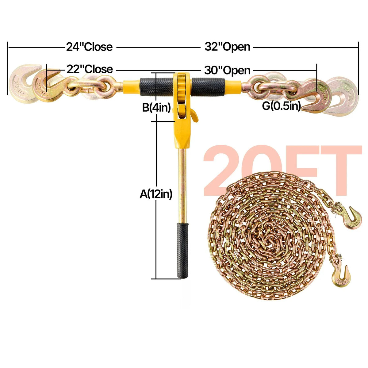 Ratchet Chain Binder, 5/16"-3/8" Heavy Duty Load Binders with G80 Chains, 7100 lbs Secure Load Limit, Labor-saving Anti-skid Handle, Tie Down Hauling Chain Binders for Flatbed Truck Trailer, 2 P - Image 8