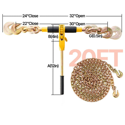 Ratchet Chain Binder, 5/16"-3/8" Heavy Duty Load Binders with G80 Chains, 7100 lbs Secure Load Limit, Labor-saving Anti-skid Handle, Tie Down Hauling Chain Binders for Flatbed Truck Trailer, 2 P - Image 8