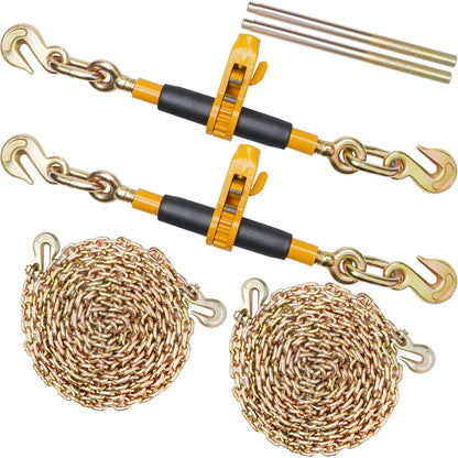 Ratchet Chain Binder, 5/16"-3/8" Heavy Duty Load Binders with G80 Chains, 7100 lbs Secure Load Limit, Labor-saving Anti-skid Handle, Tie Down Hauling Chain Binders for Flatbed Truck Trailer, 2 P