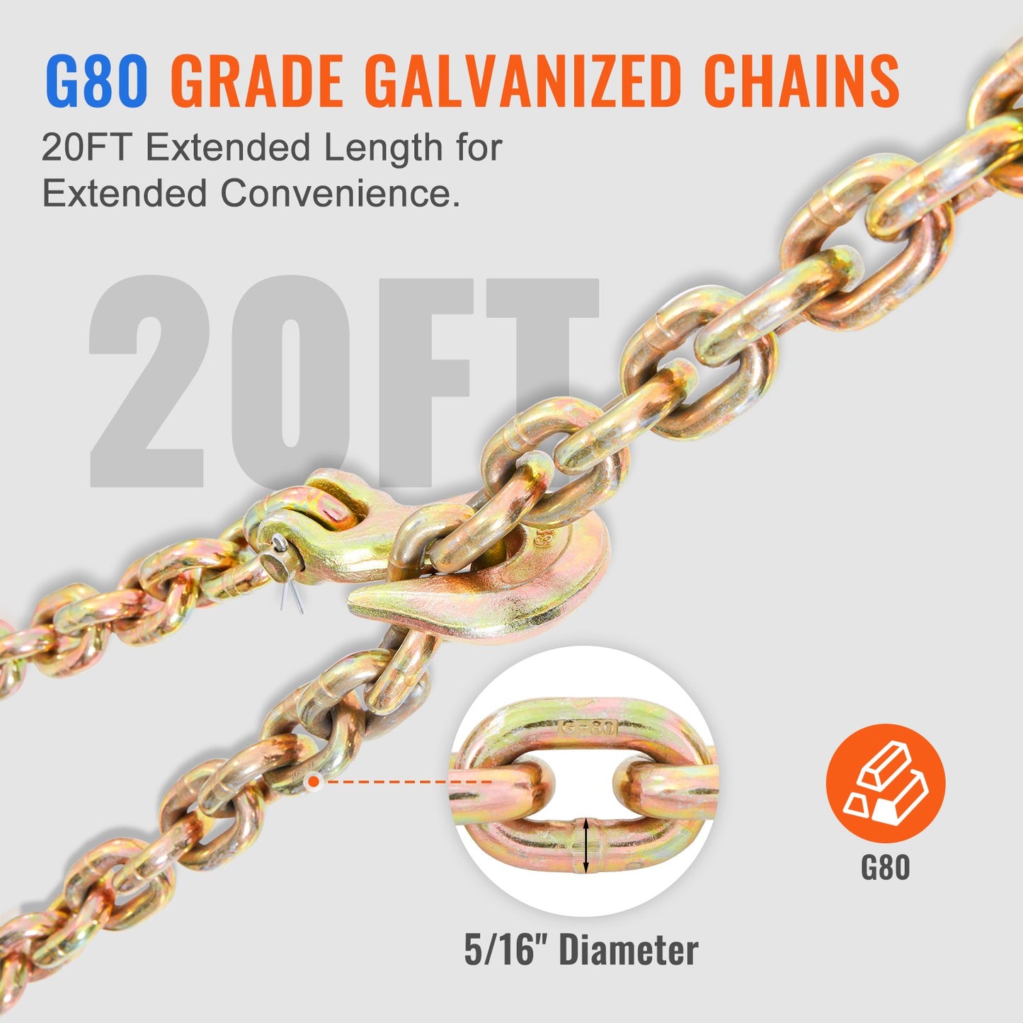 Ratchet Chain Binder, 5/16"-3/8" Heavy Duty Load Binders with G80 Chains, 7100 lbs Secure Load Limit, Labor-saving Anti-skid Handle, Tie Down Hauling Chain Binders for Flatbed Truck Trailer, 2 P - Image 3