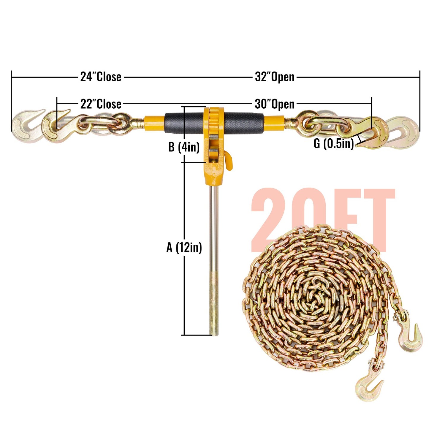Ratchet Chain Binder, 5/16"-3/8" Heavy Duty Load Binders with G80 Chains, 7100 lbs Secure Load Limit, Labor-saving Anti-skid Handle, Tie Down Hauling Chain Binders for Flatbed Truck Trailer, 2 P - Image 7