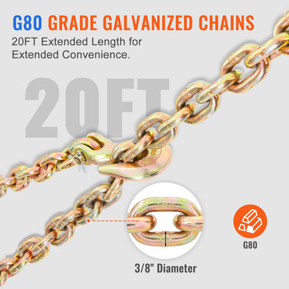 Ratchet Chain Binder 3/8"-1/2" Load Binders 12000 lbs w/ G80 Chains 4 Pcs - Image 3