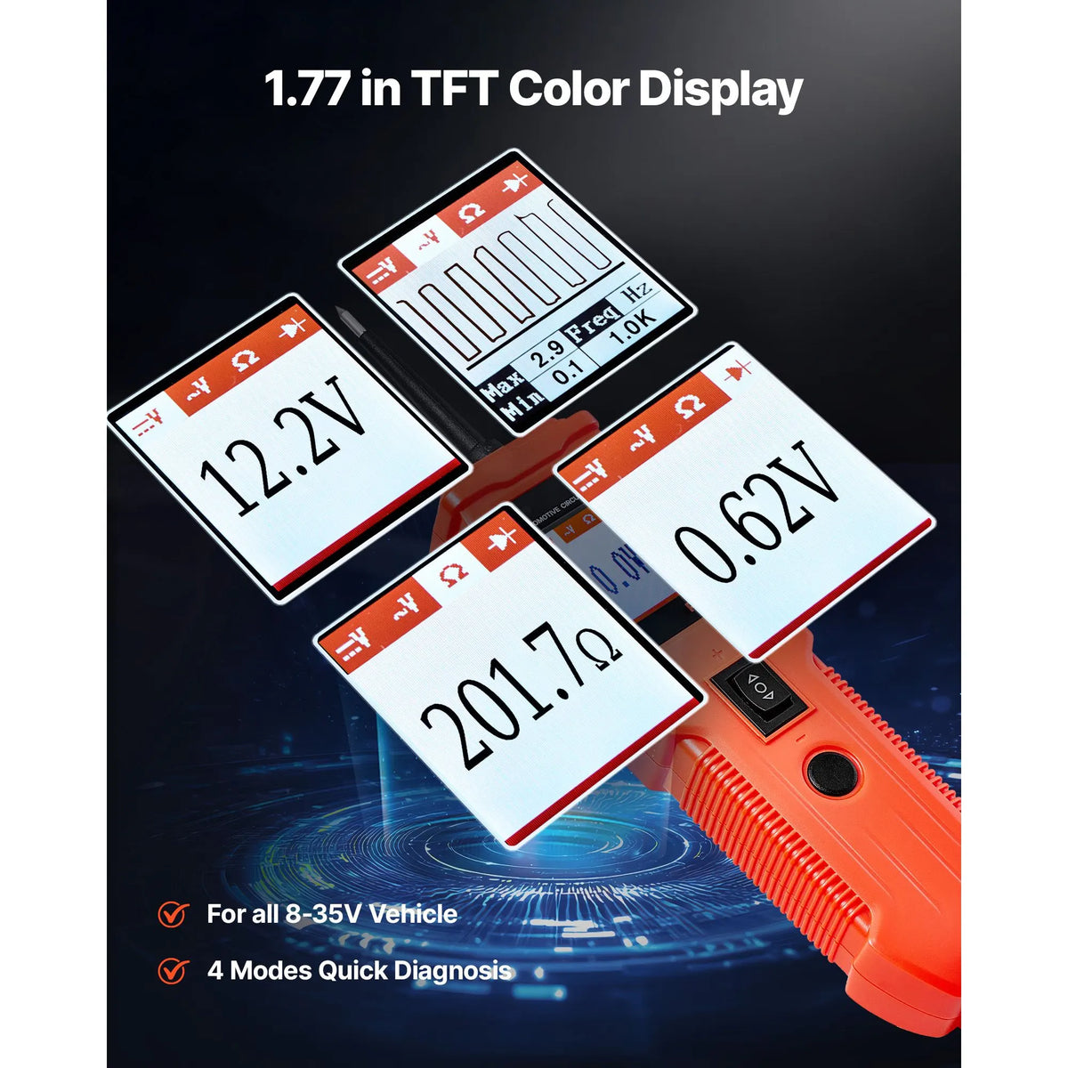 Automotive Circuit Tester, 8 - 35 DCV Power Circuit Probe Tester with TFT Color Display and Lighting, Automotive Power Tester Probe with 13 ft / 4 m Cable, ABS Shell Electrical Detector Finder - Image 4