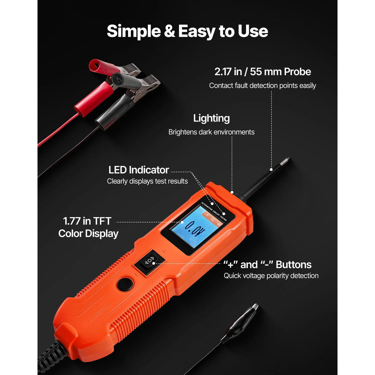 Automotive Circuit Tester, 8 - 35 DCV Power Circuit Probe Tester with TFT Color Display and Lighting, Automotive Power Tester Probe with 13 ft / 4 m Cable, ABS Shell Electrical Detector Finder - Image 6