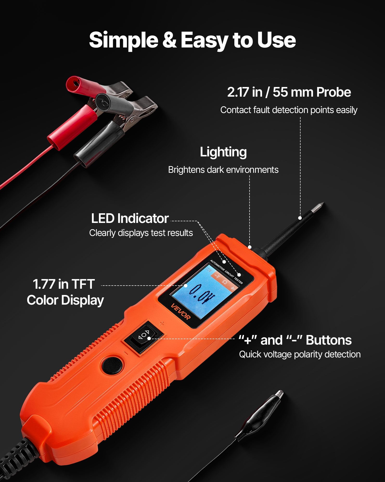 Automotive Circuit Tester, 8 - 35 DCV Power Circuit Probe Tester with TFT Color Display and Lighting, Automotive Power Tester Probe with 13 ft / 4 m Cable, ABS Shell Electrical Detector Finder - Image 6