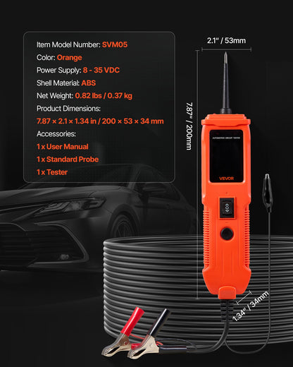 Automotive Circuit Tester, 8 - 35 DCV Power Circuit Probe Tester with TFT Color Display and Lighting, Automotive Power Tester Probe with 13 ft / 4 m Cable, ABS Shell Electrical Detector Finder - Image 7