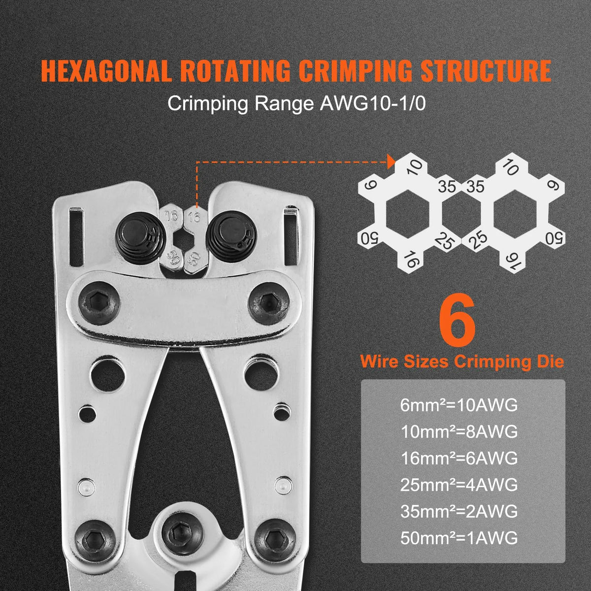 Battery Cable Lug Crimping Tool, 10-1/0AWG with Cable Cutter and 95PCS Copper Ring Terminals, 6 Wire Sizes Crimping Die and 100pcs Heat Shrink Tubes, for Heavy Duty Wire Lugs - Image 2