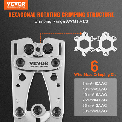 Battery Cable Lug Crimping Tool, 10-1/0AWG Aluminum Terminal Battery Lug Crimper, with 60PCS Aluminum Ring Connectors Terminals 6 Wire Sizes Crimping Die, for Heavy Duty Wire Lugs - Image 2