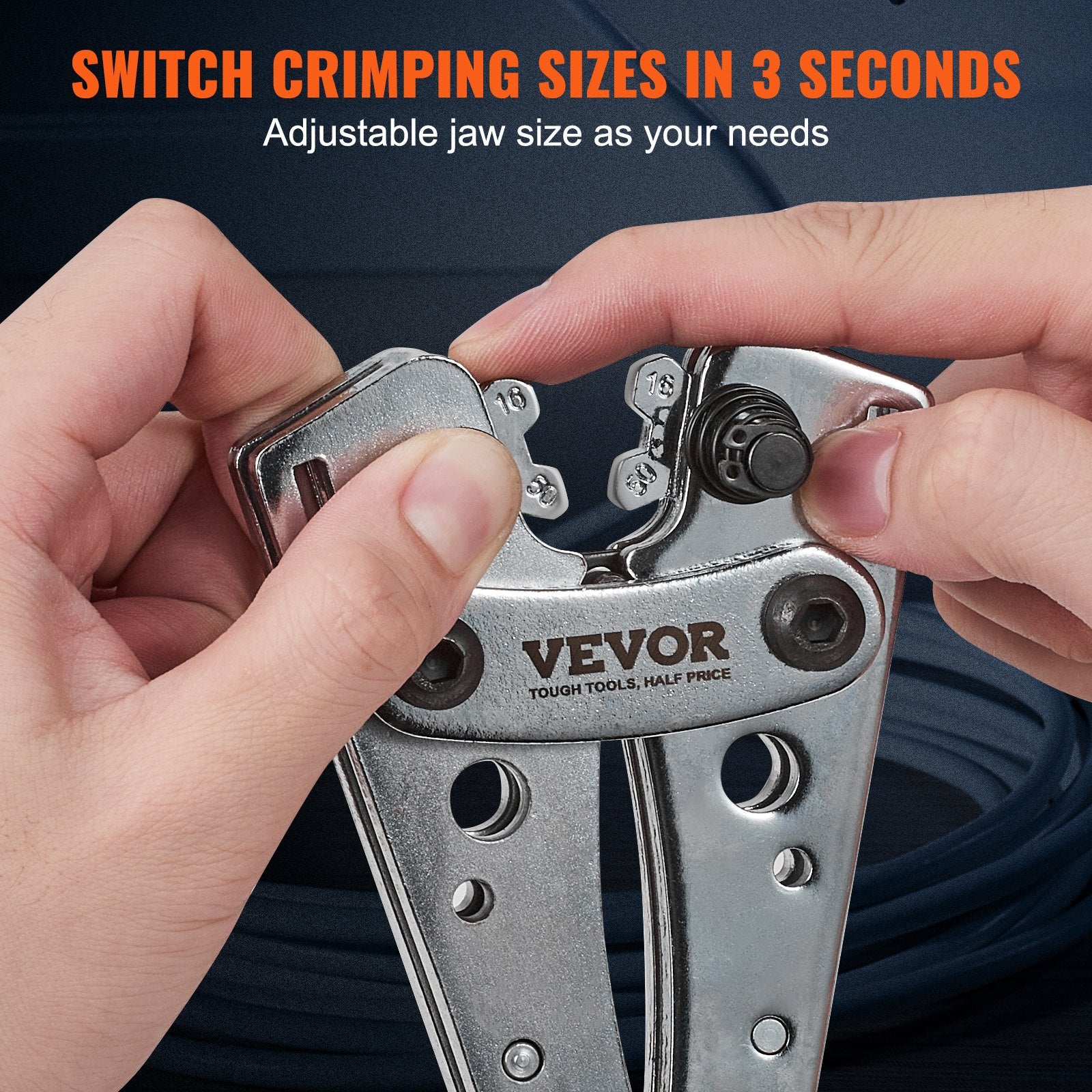 Battery Cable Lug Crimping Tool, 10-1/0AWG Aluminum Terminal Battery Lug Crimper, with 60PCS Aluminum Ring Connectors Terminals 6 Wire Sizes Crimping Die, for Heavy Duty Wire Lugs - Image 5