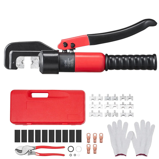 Hydraulic Crimping Tool with 9 Sets of Dies AWG12-2/0 Copper And Aluminum Terminal Battery Lug Crimper, with a Cutting Pliers, Gloves, 5pcs Copper Ring Connectors, 8pcs Heat Shrink Sleeves - Image 9