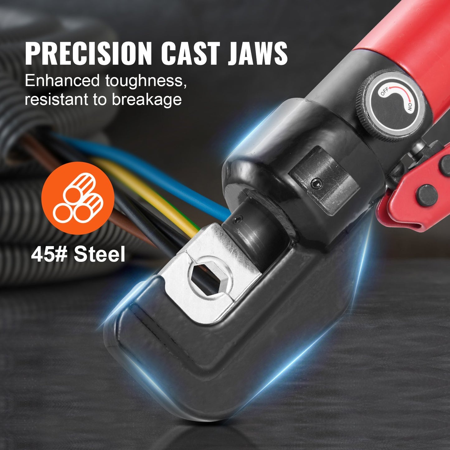 Hydraulic Crimping Tool with 9 Sets of Dies AWG12-2/0 Copper And Aluminum Terminal Battery Lug Crimper, with a Cutting Pliers, Gloves, 5pcs Copper Ring Connectors, 8pcs Heat Shrink Sleeves - Image 4